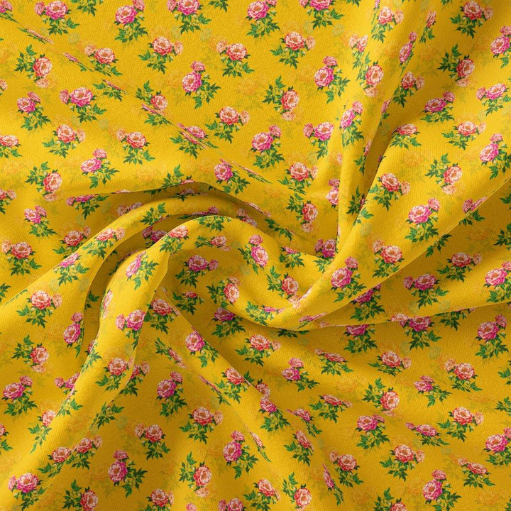 Pink Tiny Flower With Yellow Digital Printed Fabric - FAB VOGUE Studio®