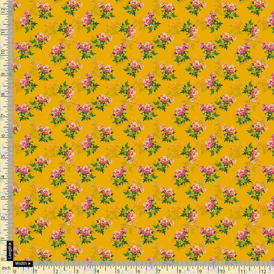 Pink Tiny Flower With Yellow Digital Printed Fabric - FAB VOGUE Studio®