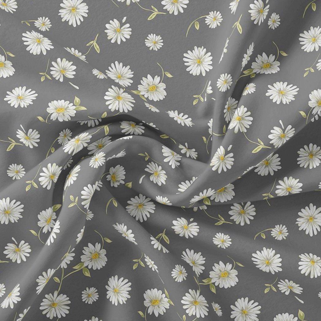 White Aster With Gray Background Digital Printed Fabric - Japan Satin - FAB VOGUE Studio®