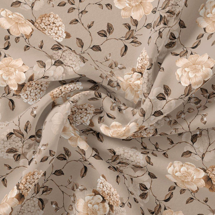 Grayish Orange Roses With Brown Valley Digital Printed Fabric - FAB VOGUE Studio®