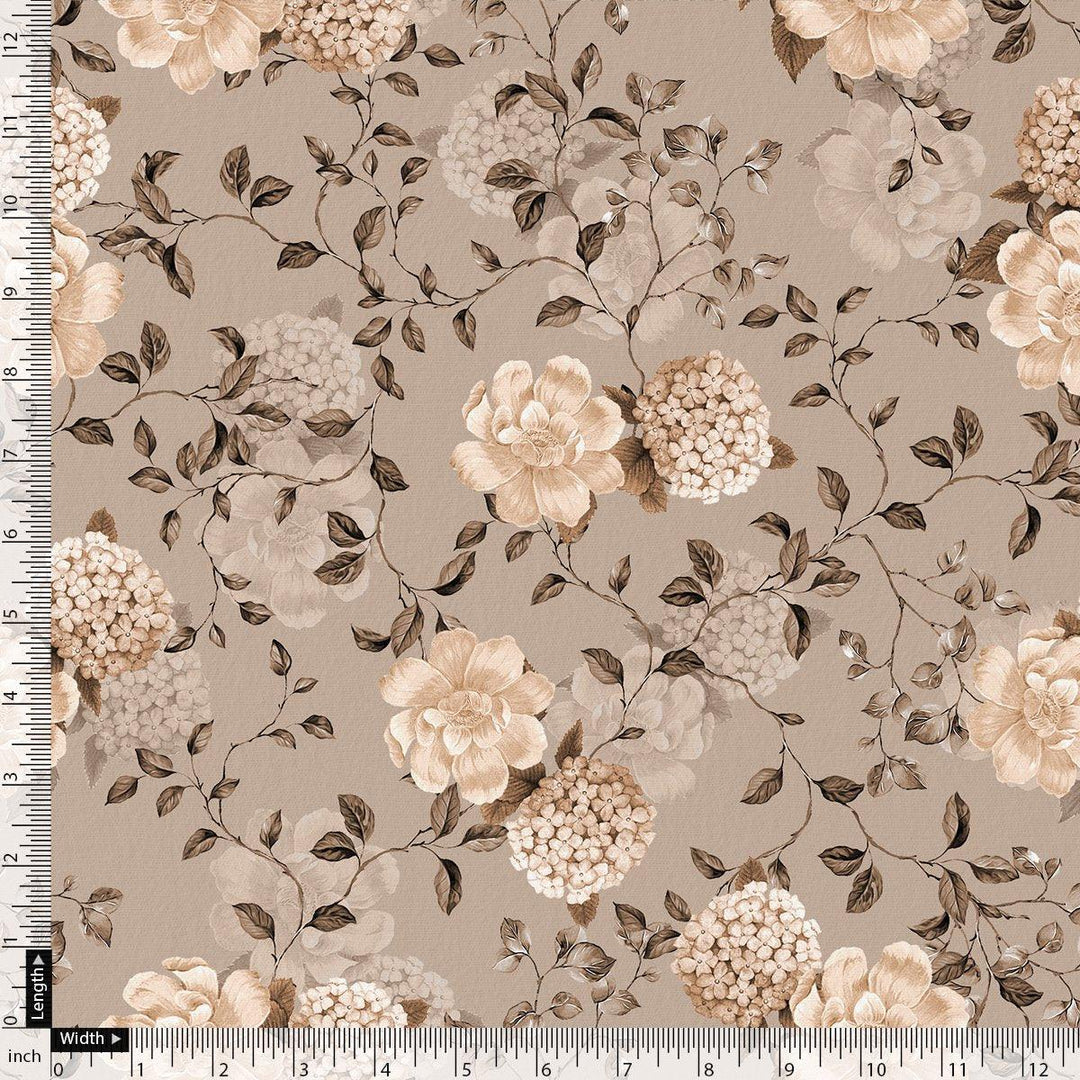 Grayish Orange Roses With Brown Valley Digital Printed Fabric - FAB VOGUE Studio®