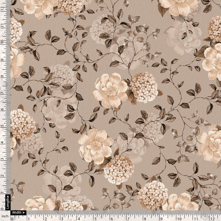 Grayish Orange Roses With Brown Valley Digital Printed Fabric - FAB VOGUE Studio®