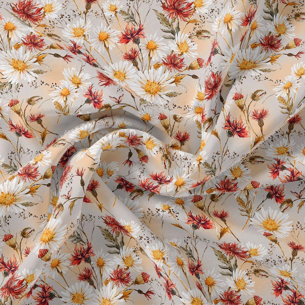 Daisy Branch Of White Flower Digital Printed Fabric - FAB VOGUE Studio®