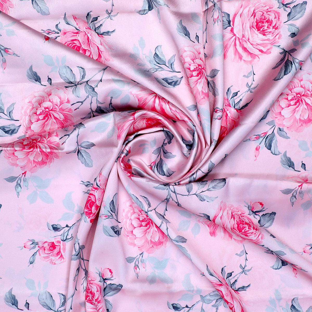 Pink Rose Allover Digital Printed Fabric - Japan Satin - FAB VOGUE Studio®