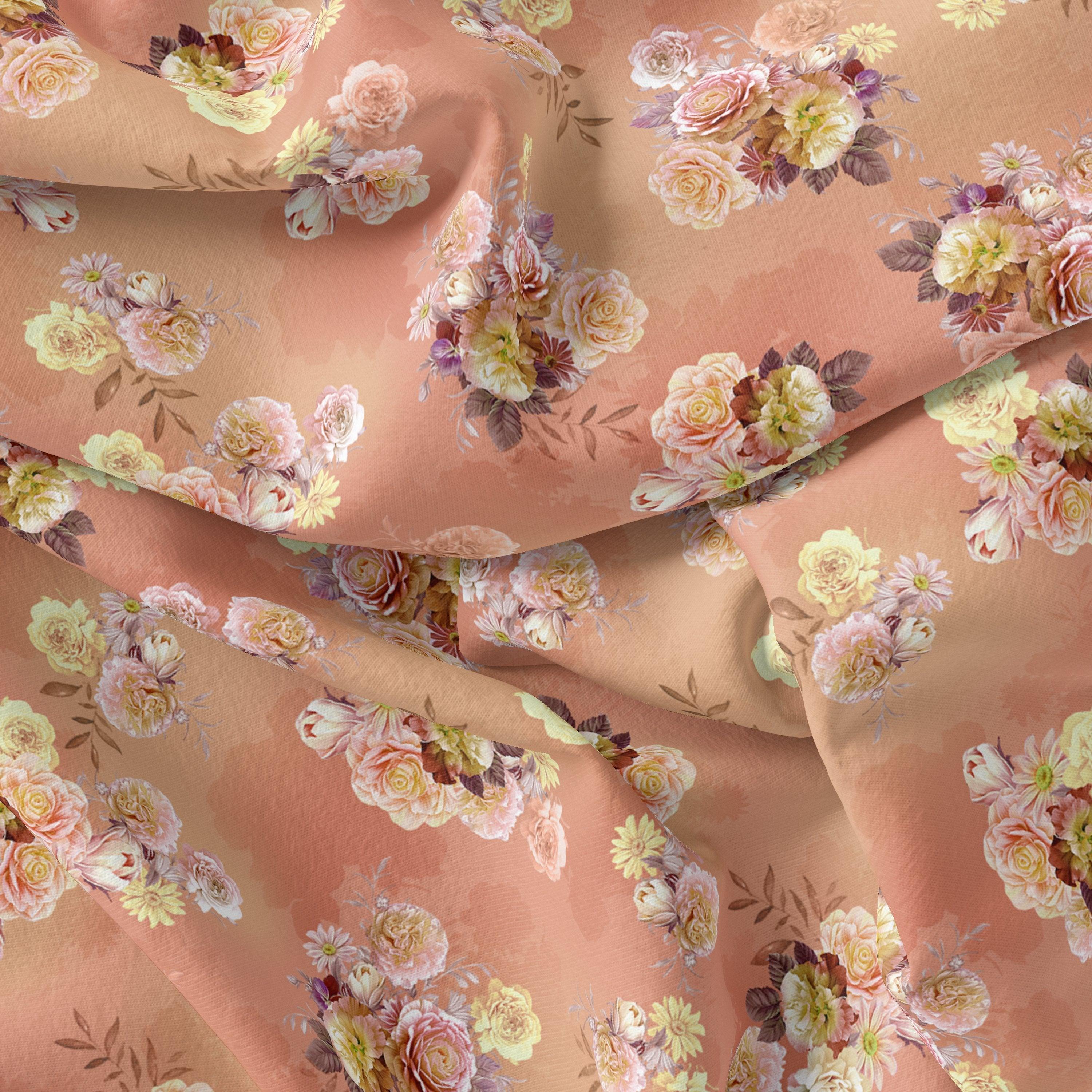 Realistic Flower Bunch Digital Printed Fabric - Japan Satin - FAB VOGUE Studio®