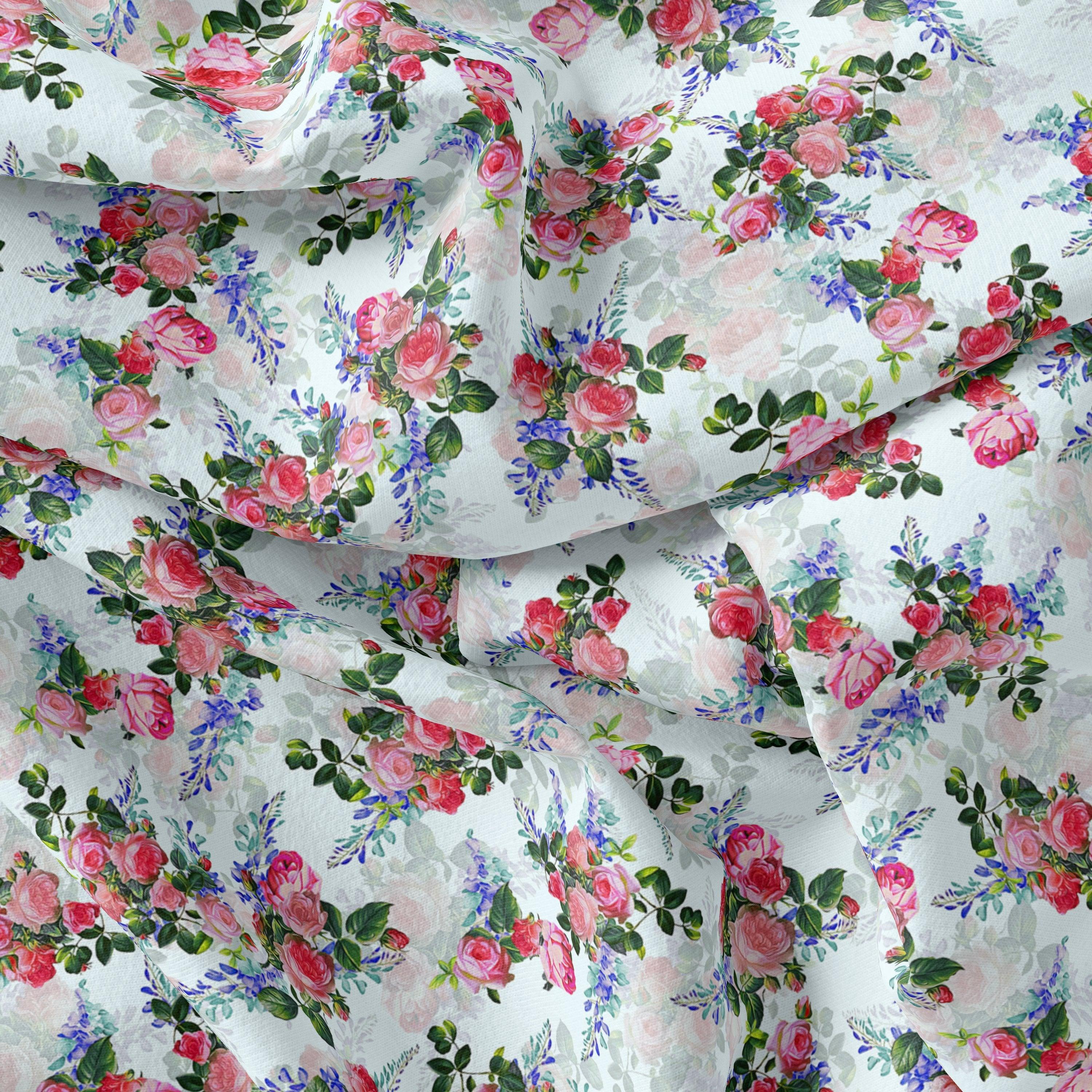 Red Rose Bunch Repeat Digital Printed Fabric - FAB VOGUE Studio®