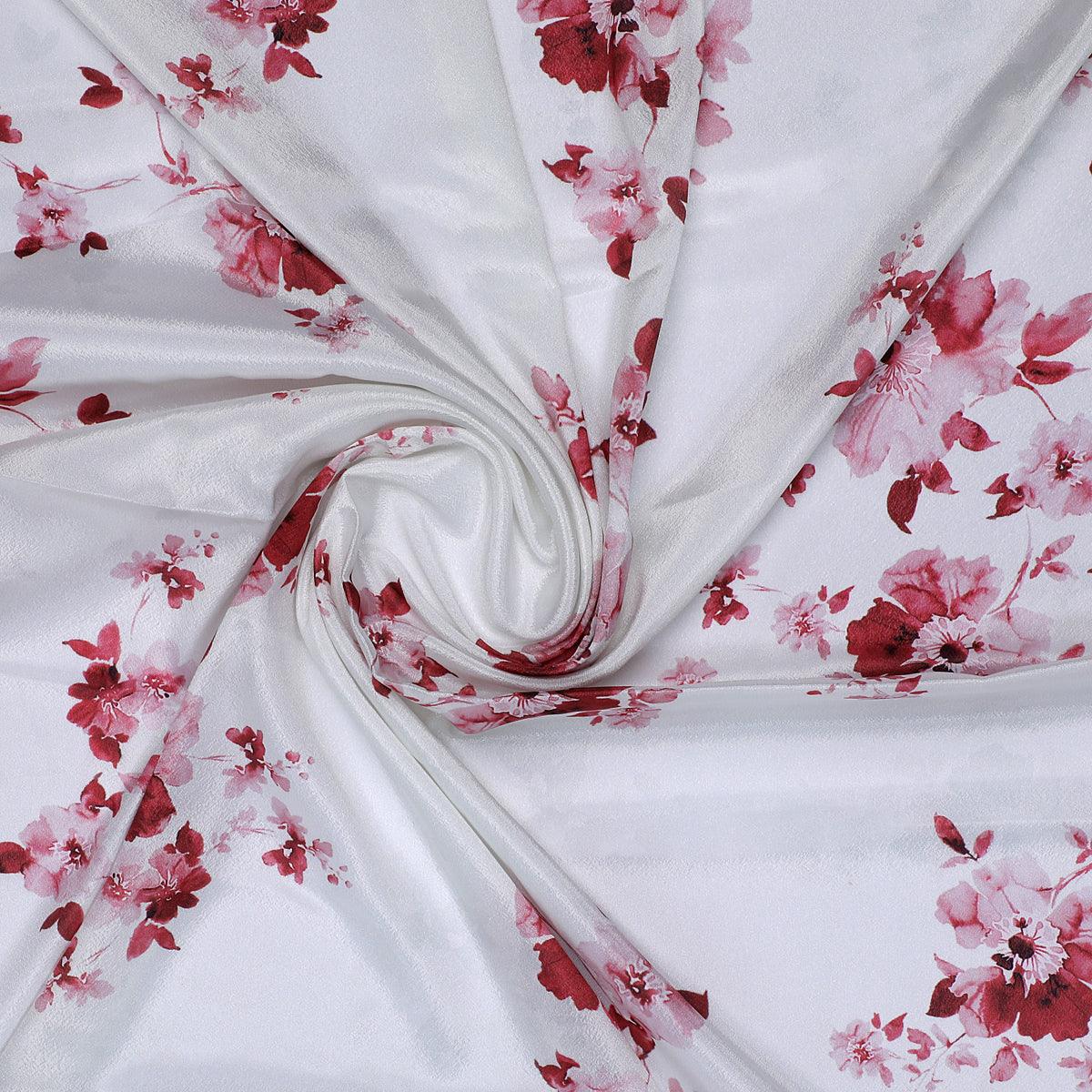 Maroon Flower Bunch Digital Printed Fabric - Japan Satin - FAB VOGUE Studio®