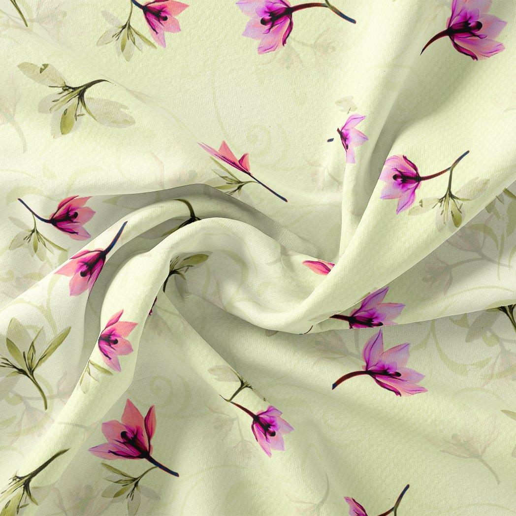 Pink Red Floating Flower On Lemon Yellow Digital Printed Fabric - FAB VOGUE Studio®