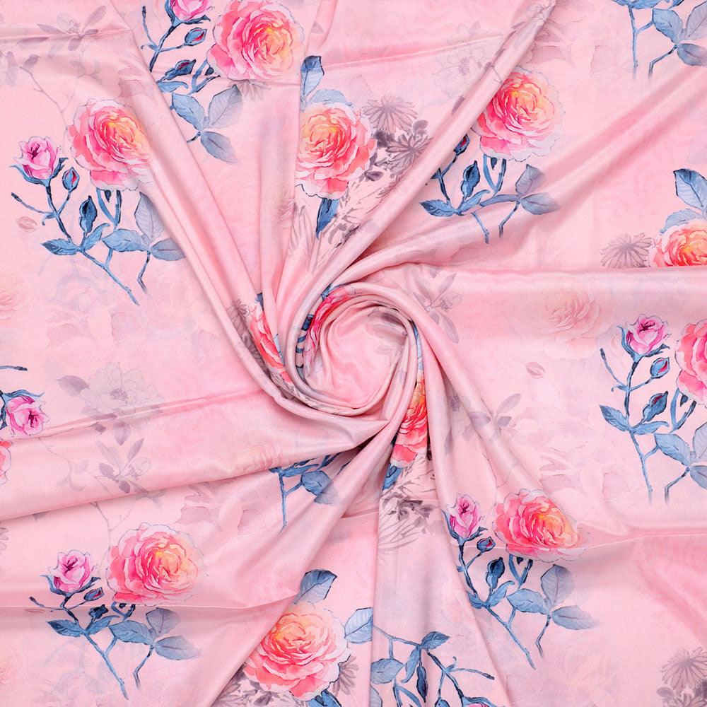 Roses Floating on Pink Base Digital Printed Fabric - FAB VOGUE Studio®