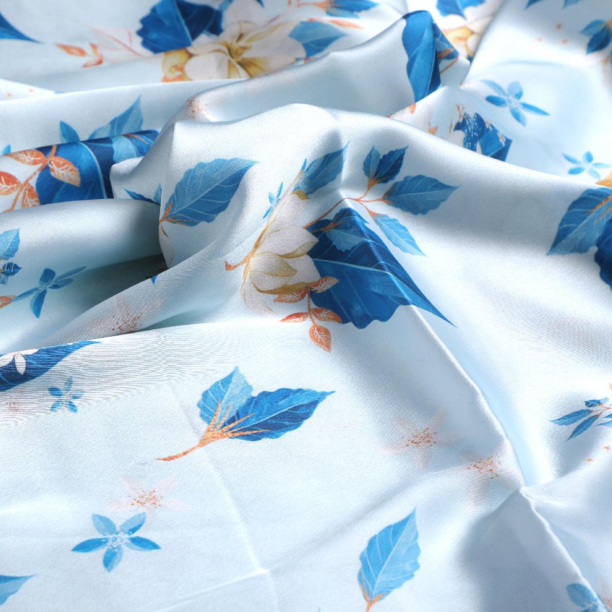 Flower On Ocean Blue Digital Printed Fabric - Japan Satin - FAB VOGUE Studio®