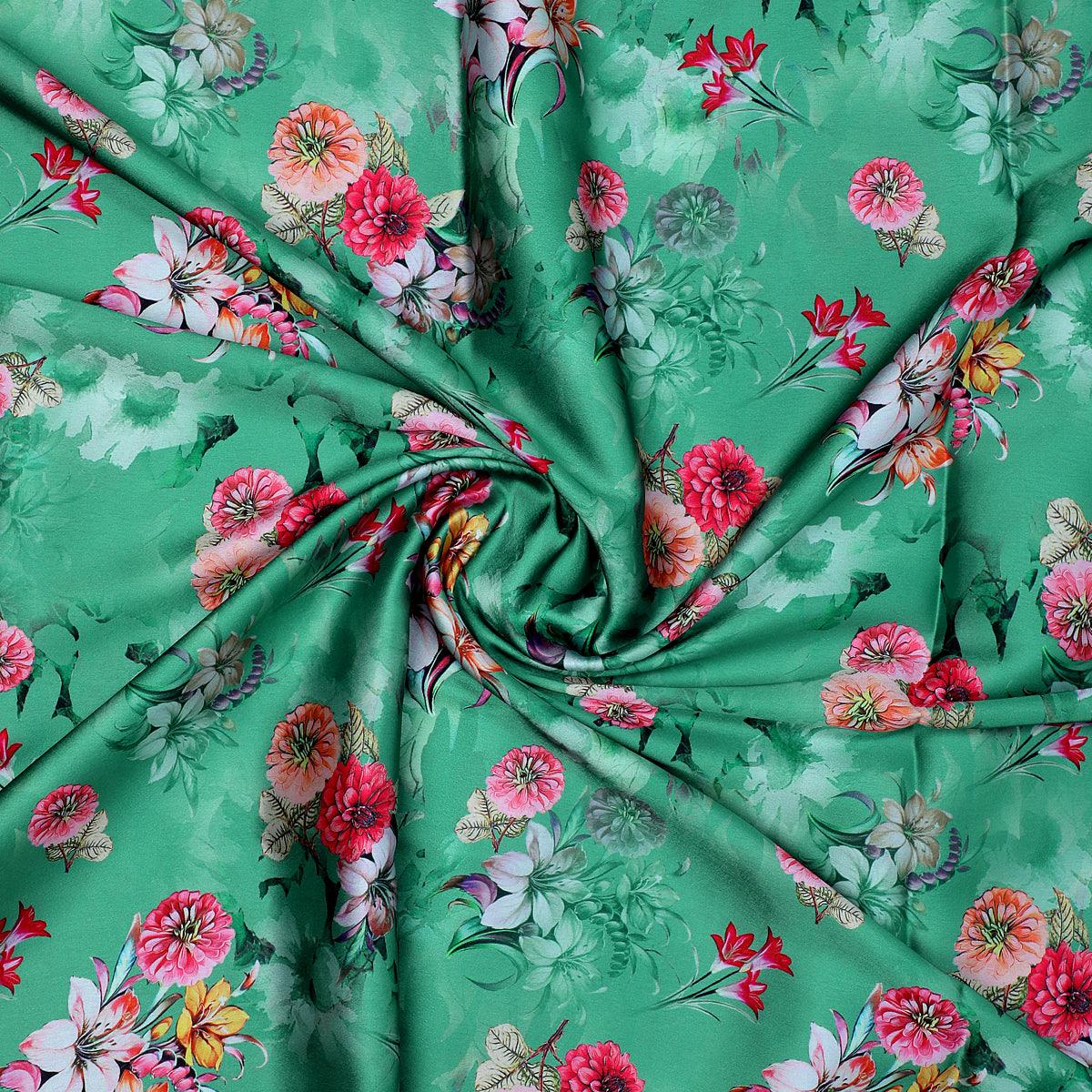 Lovely Chrysanthemum With Multi Flower Printed Fabric - Japan Satin - FAB VOGUE Studio®