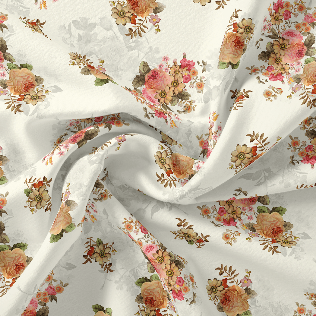 Classic Multicolor Roses With Leaves Digital Printed Fabric - FAB VOGUE Studio®