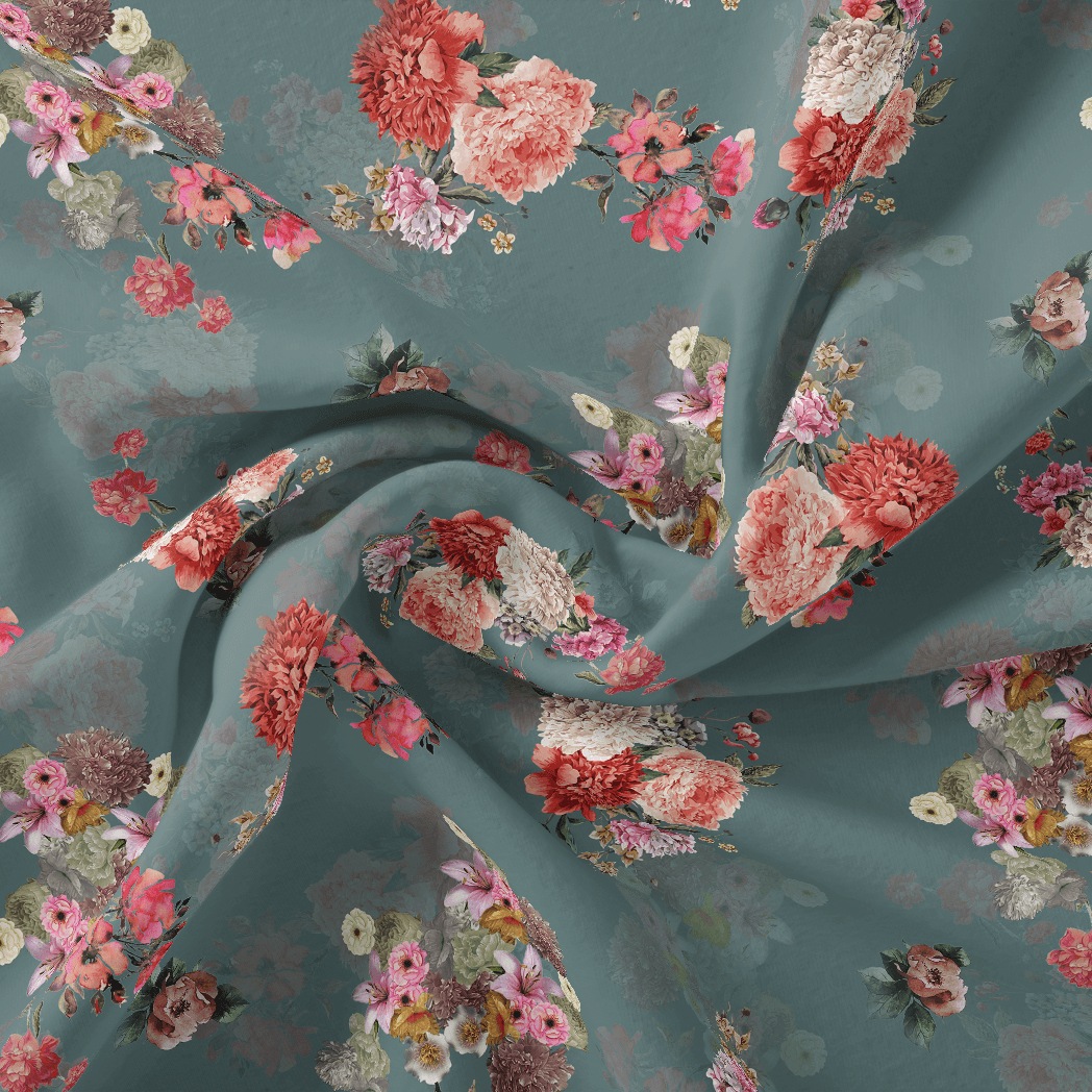 Colorful Roses With Multicolor Branch Digital Printed Fabric - Japan Satin - FAB VOGUE Studio®