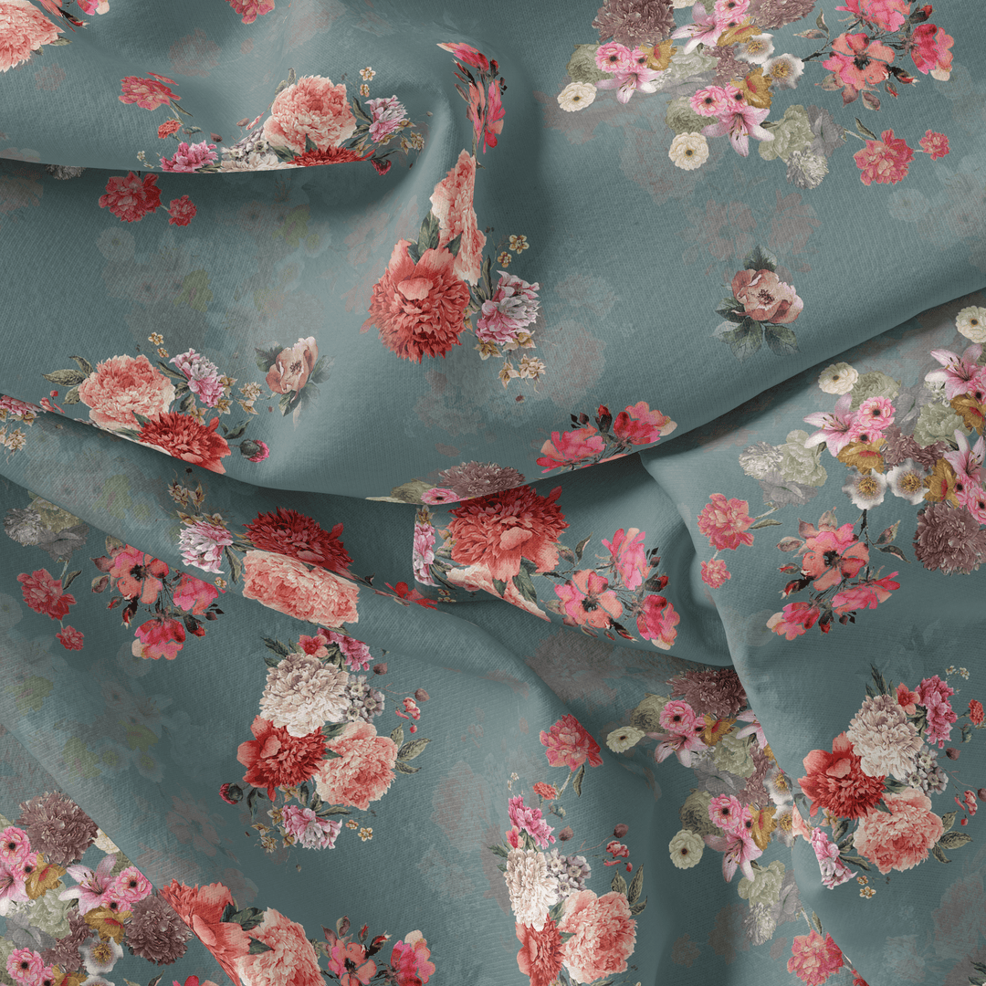 Colorful Roses With Multicolor Branch Digital Printed Fabric - Japan Satin - FAB VOGUE Studio®