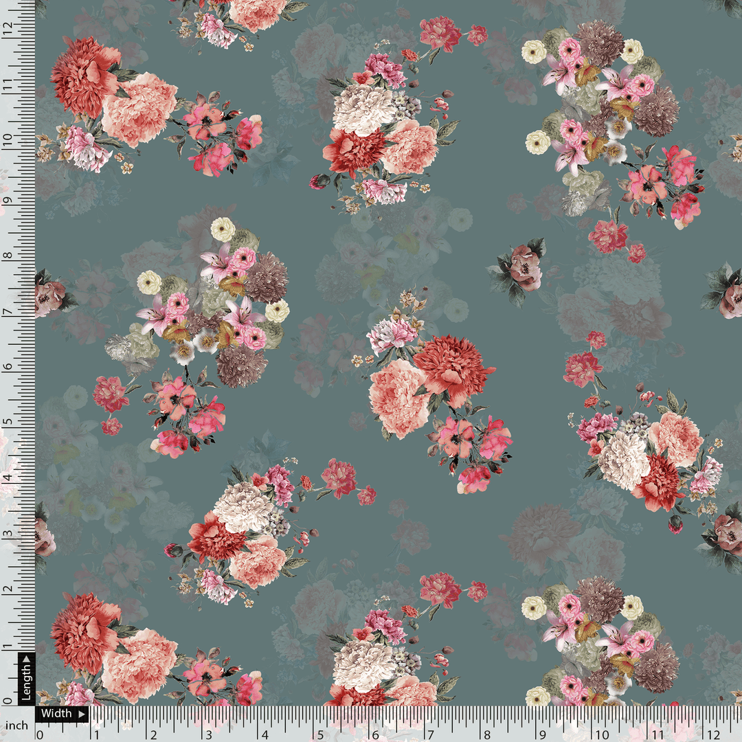 Colorful Roses With Multicolor Branch Digital Printed Fabric - Japan Satin - FAB VOGUE Studio®