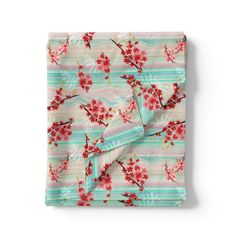 Red Spring With Decorative Background Digital Printed Fabric - Japan Satin - FAB VOGUE Studio®