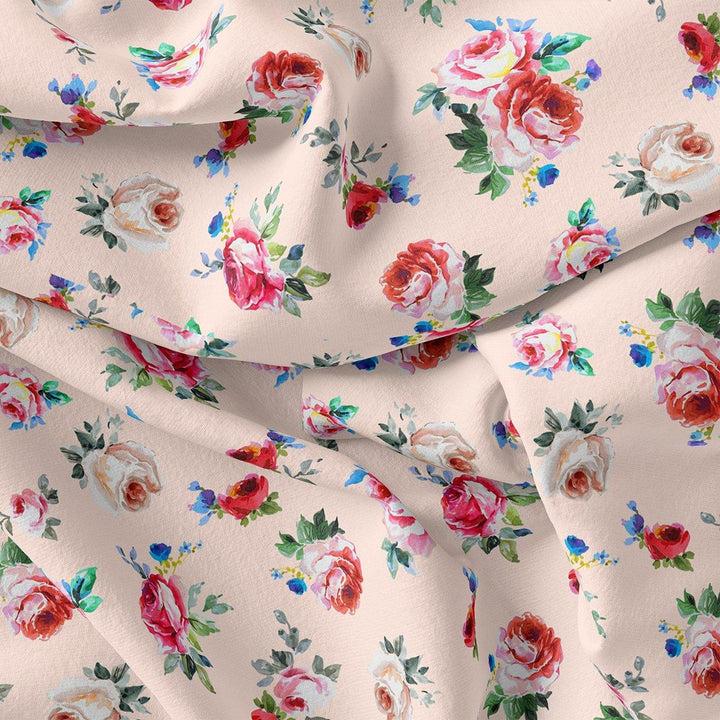 Exotic Blooms Water Color Cream Rose Digital Printed Fabric - FAB VOGUE Studio®