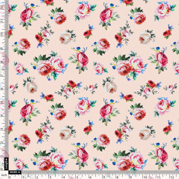 Exotic Blooms Water Color Cream Rose Digital Printed Fabric - FAB VOGUE Studio®