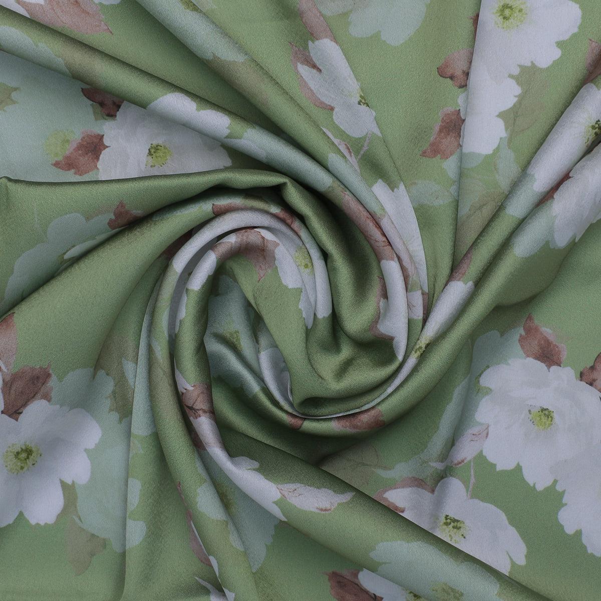 Lovely White Rose Digital Printed Fabric - Japan Satin - FAB VOGUE Studio®