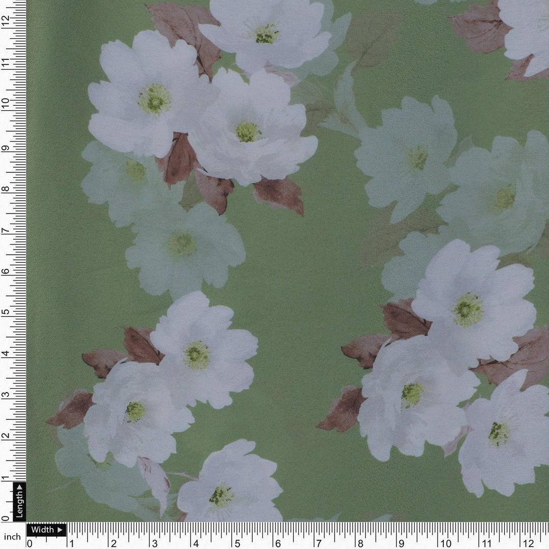 Lovely White Rose Digital Printed Fabric - Japan Satin - FAB VOGUE Studio®