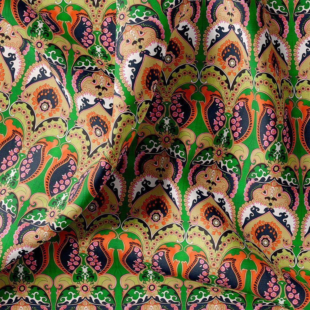 Green Aboriginal Damask Digital Printed Fabric - FAB VOGUE Studio®