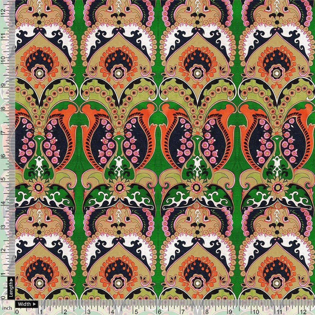 Green Aboriginal Damask Digital Printed Fabric - FAB VOGUE Studio®