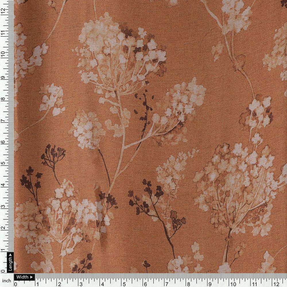 Brown Brush Painted Flower Digital Printed Fabric - FAB VOGUE Studio®