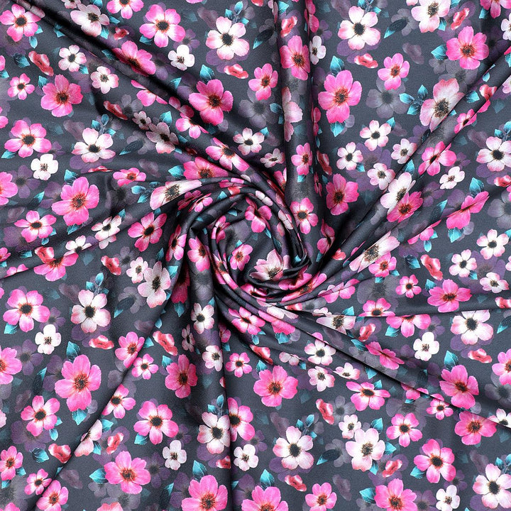 Buttercup Pink Floral Digital Printed Fabric - Japan Satin - FAB VOGUE Studio®