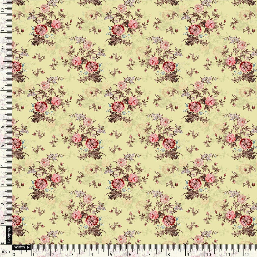 Chrysanthemum And Roses Bunch Digital Printed Fabric - Japan Satin - FAB VOGUE Studio®