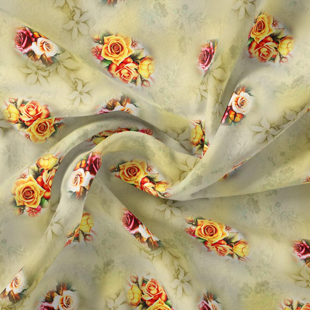 Yellow Roses Of Bunch Repeat Digital Printed Fabric - FAB VOGUE Studio®