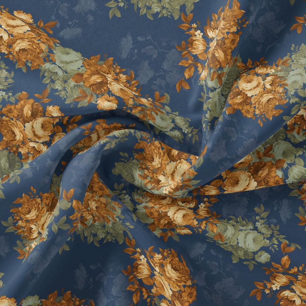 Morden Cathay Spice Colour Roses Digital Printed Fabric - FAB VOGUE Studio®