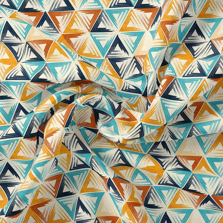 Orange And Sky Blue Triangle Digital Printed Fabric - FAB VOGUE Studio®