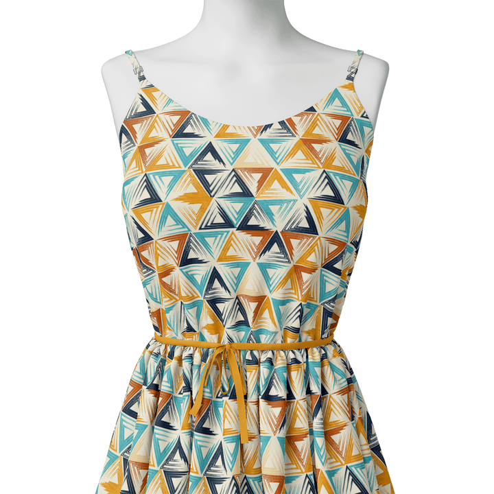 Orange And Sky Blue Triangle Digital Printed Fabric - FAB VOGUE Studio®