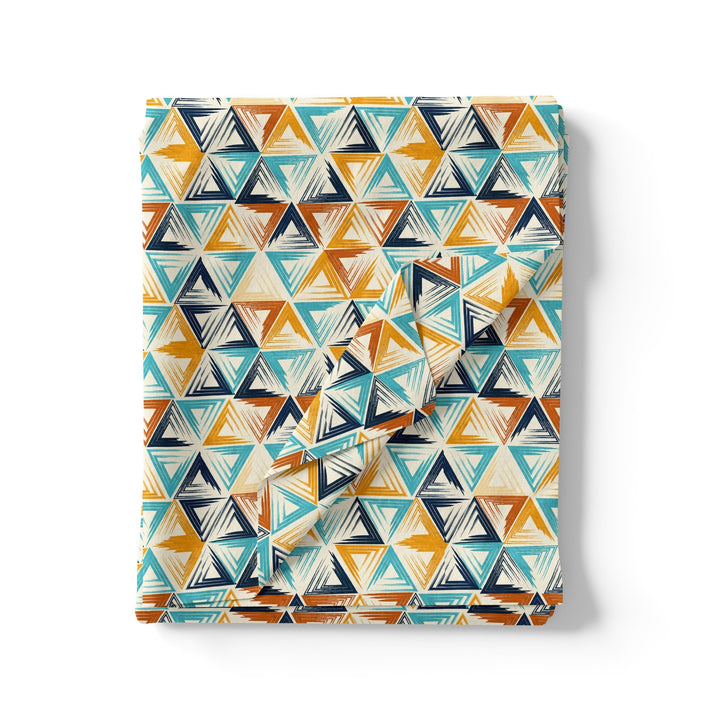 Orange And Sky Blue Triangle Digital Printed Fabric - FAB VOGUE Studio®