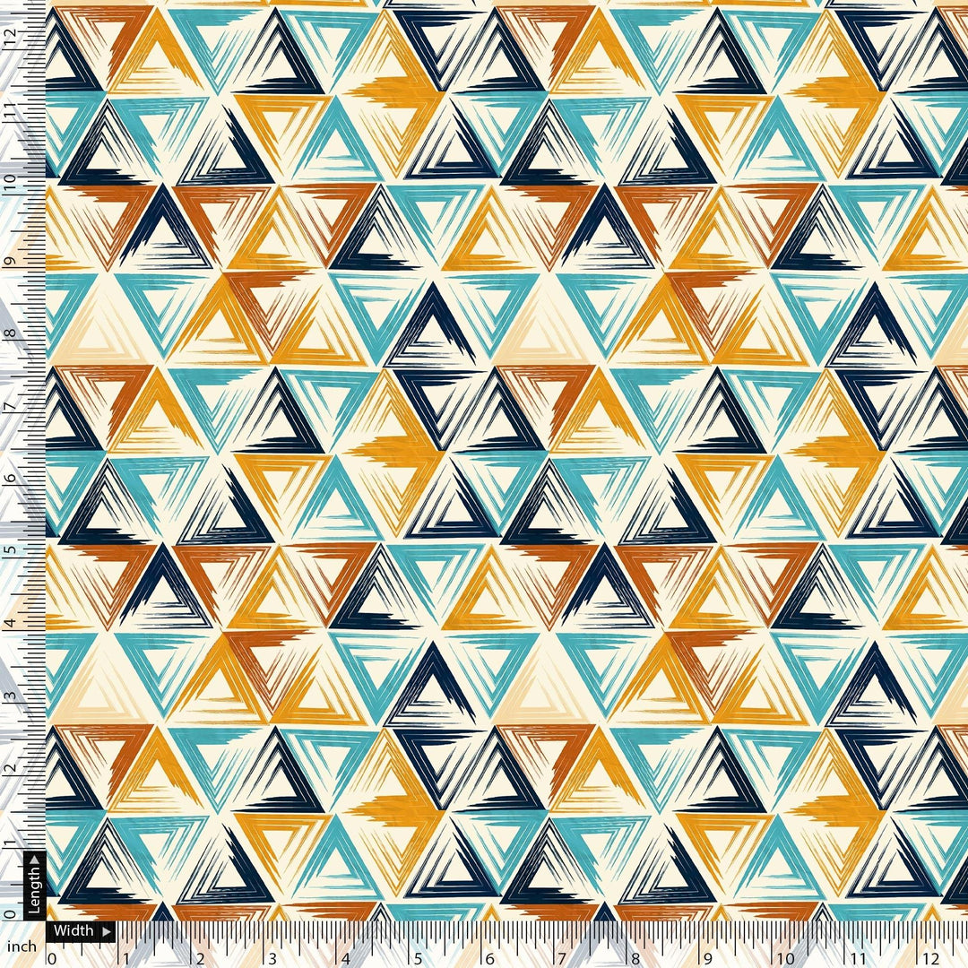 Orange And Sky Blue Triangle Digital Printed Fabric - FAB VOGUE Studio®