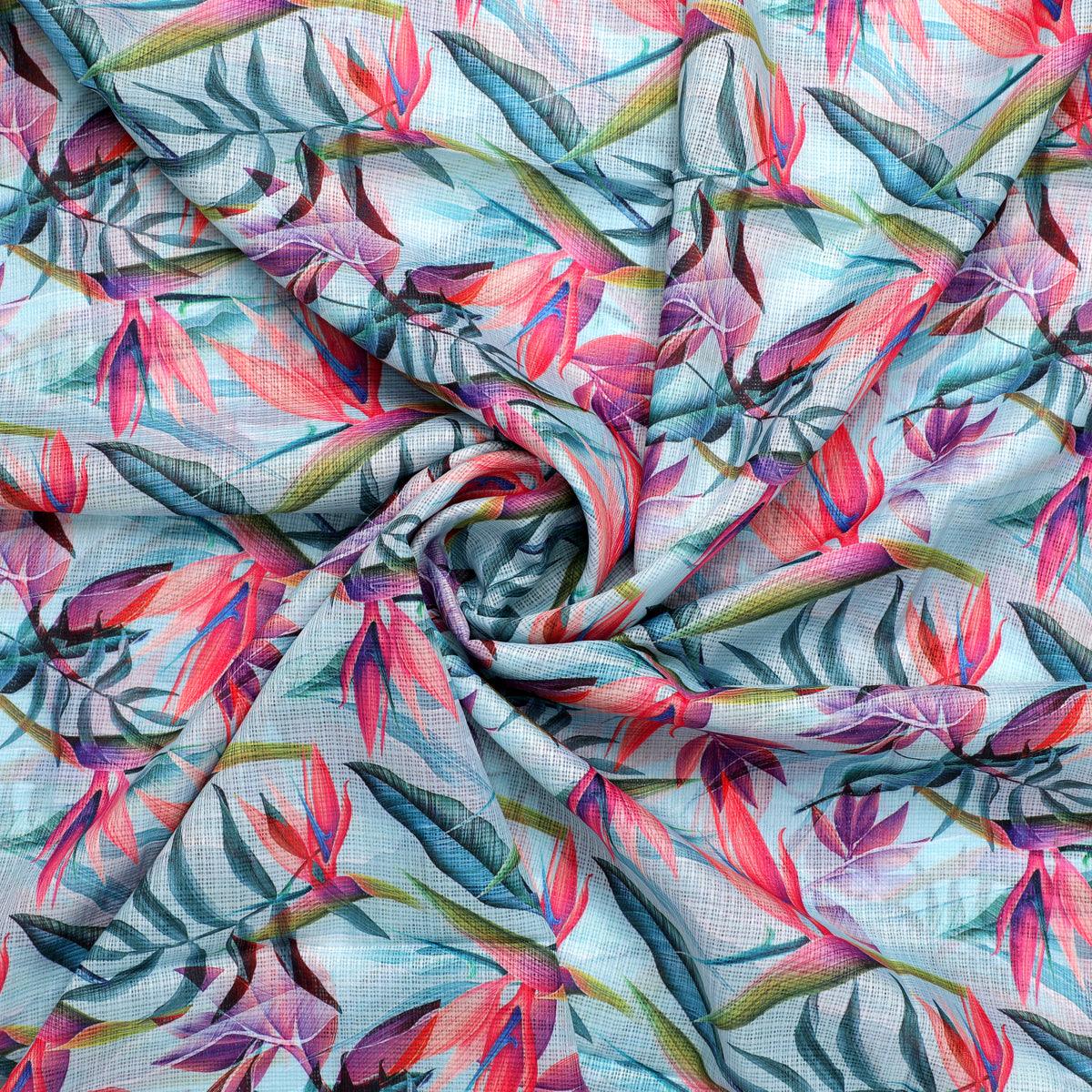 Large Leaves Digital Printed Kota Doria Fabric - FAB VOGUE Studio®