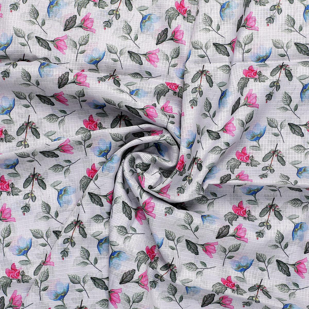 Flower With Olive Leaf Digital Printed Fabric - Kota Doria - FAB VOGUE Studio®