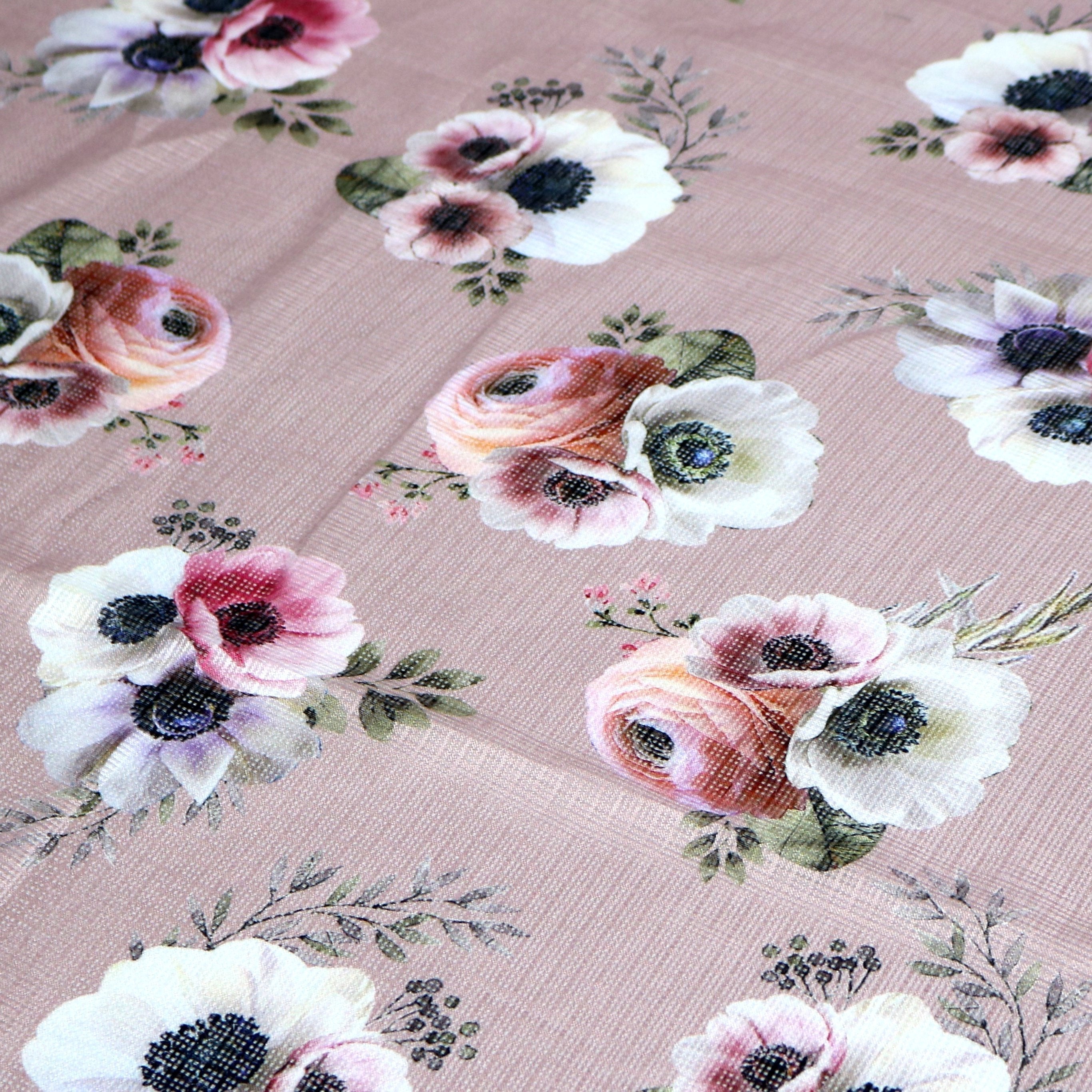 Beautiful Floral Over Brown Digital Printed Kota Doria Fabric - FAB VOGUE Studio®