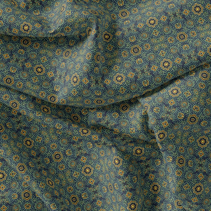 Stylized Medallion Motif Digital Printed Fabric - Kora Silk - FAB VOGUE Studio®