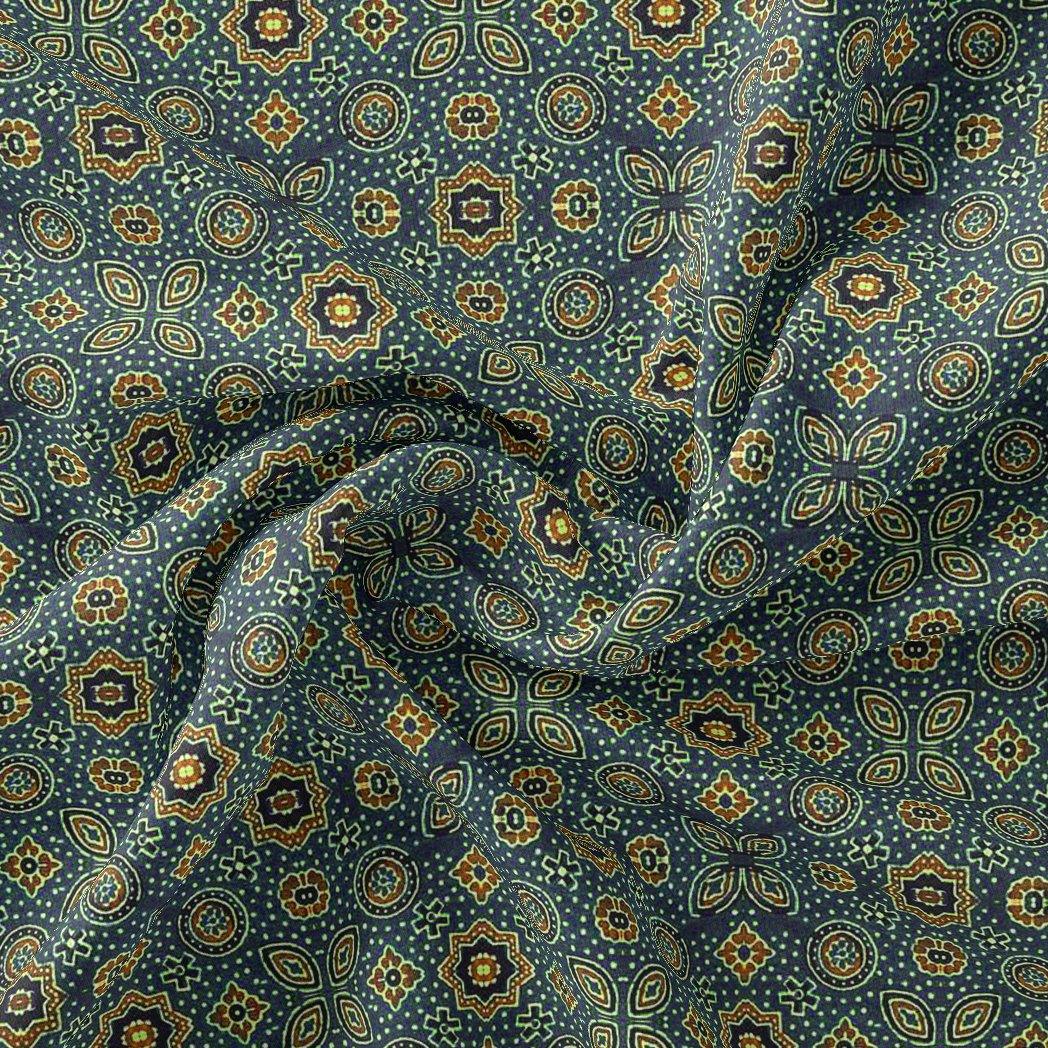 Stylized Medallion Motif Digital Printed Fabric - Kora Silk - FAB VOGUE Studio®