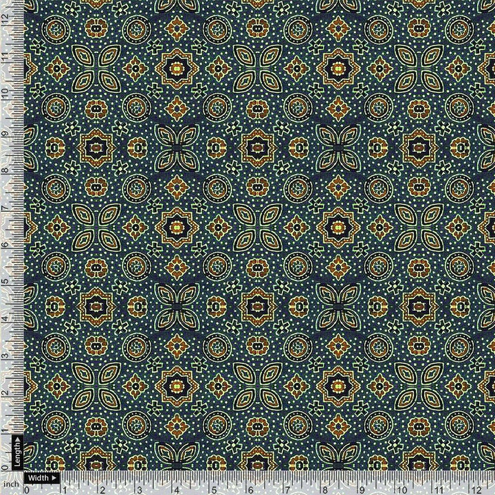 Stylized Medallion Motif Digital Printed Fabric - Kora Silk - FAB VOGUE Studio®