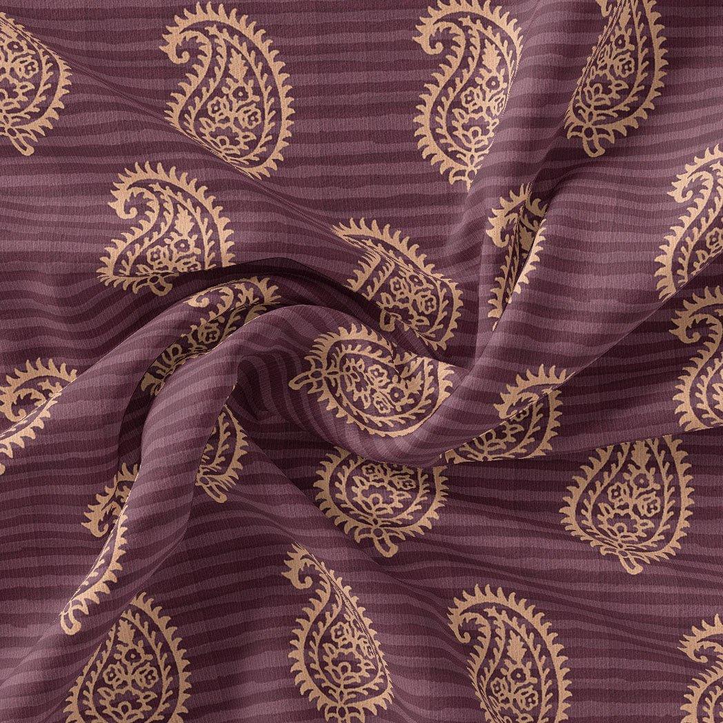 Paisley Pattern Over Maroon Base Digital Printed Fabric - FAB VOGUE Studio®