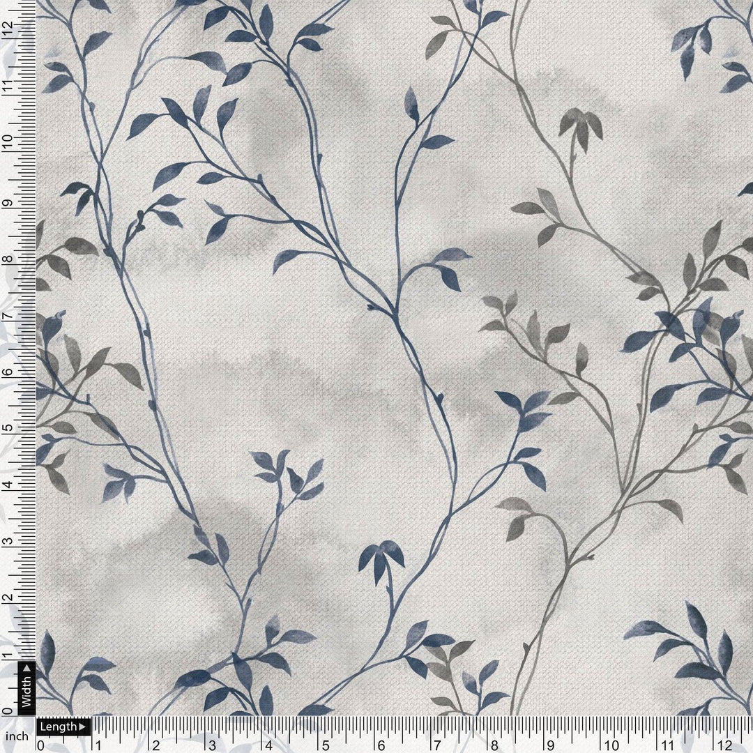 Leaves Vines Over Dusty Grey Base Digital Printed Fabric - FAB VOGUE Studio®