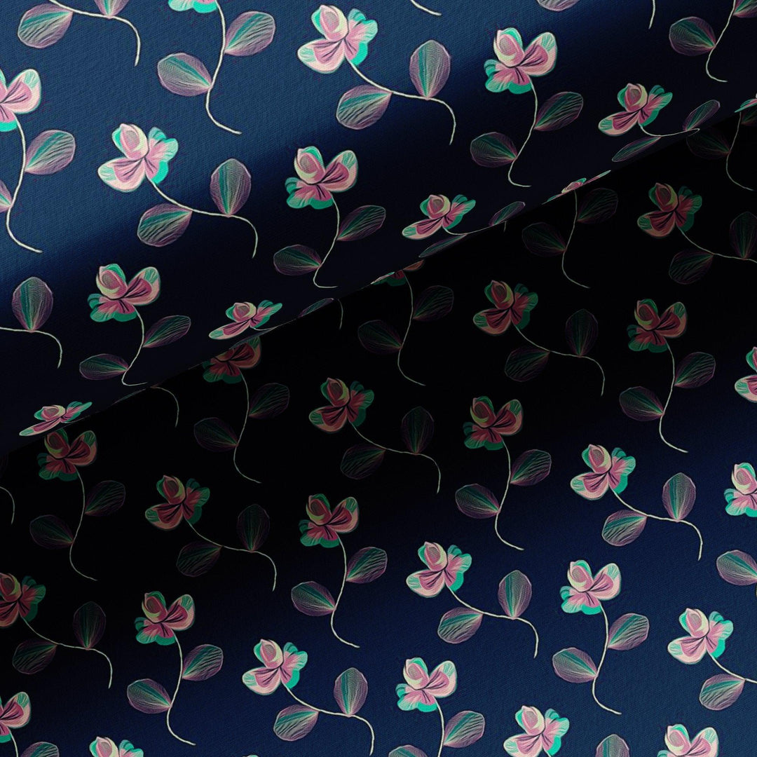 Flowers Floating over Blue Base Digital Printed Fabric - FAB VOGUE Studio®