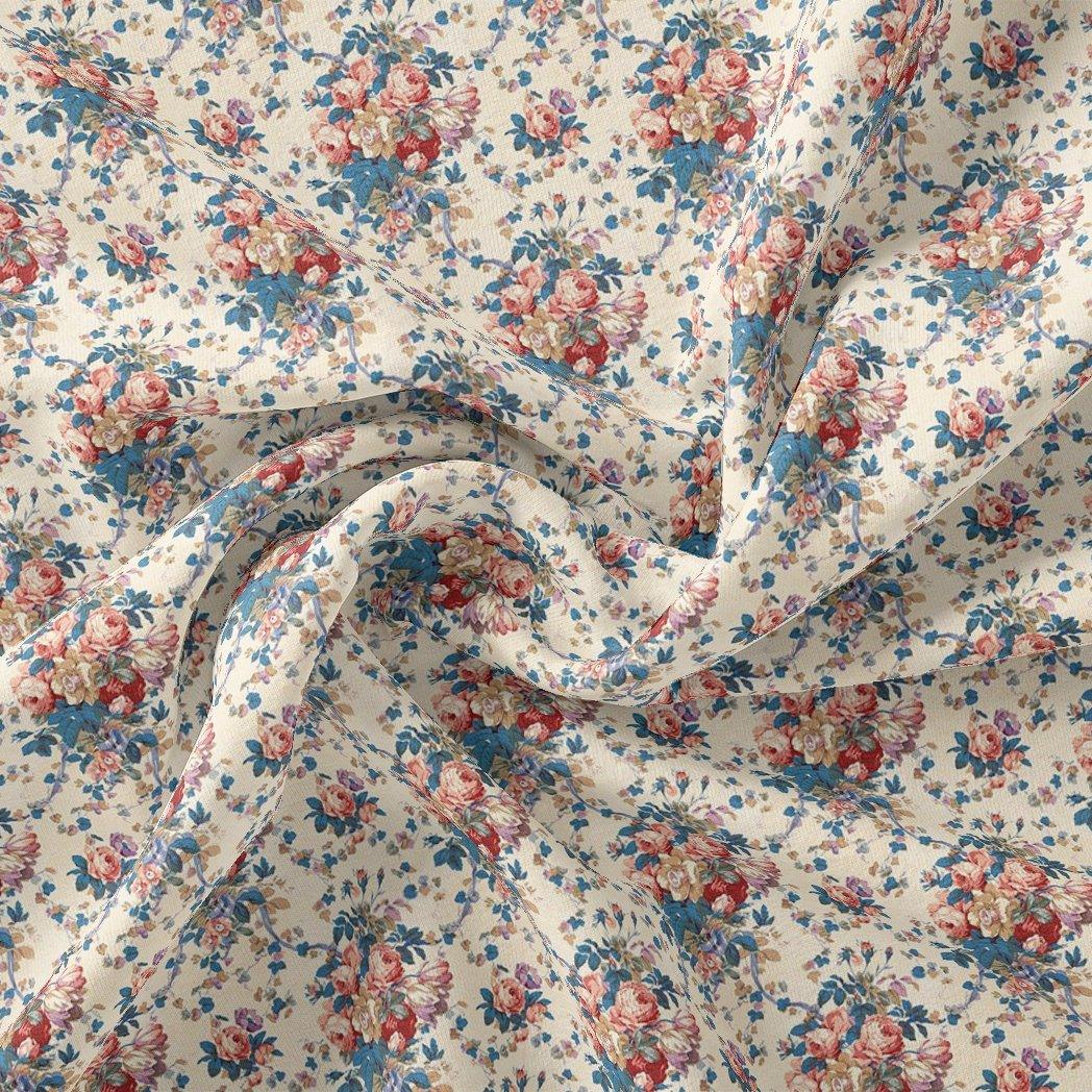 Beautiful Ditsy Flowers On Blue Digital Printed Fabric - Kora Silk - FAB VOGUE Studio®