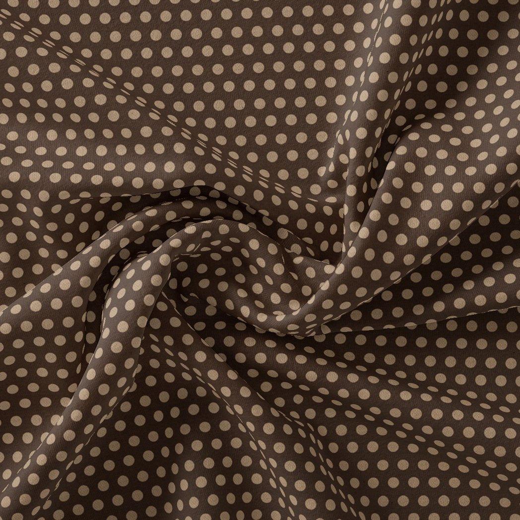 Brown Polka Dot Digital Printed Fabric - Kora Silk - FAB VOGUE Studio®