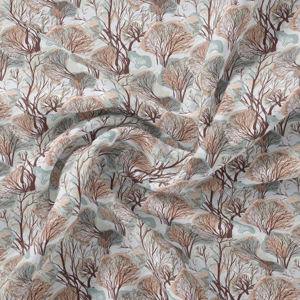 Suzani Summer Brown Tree Digital Printed Fabric - Kora Silk - FAB VOGUE Studio®