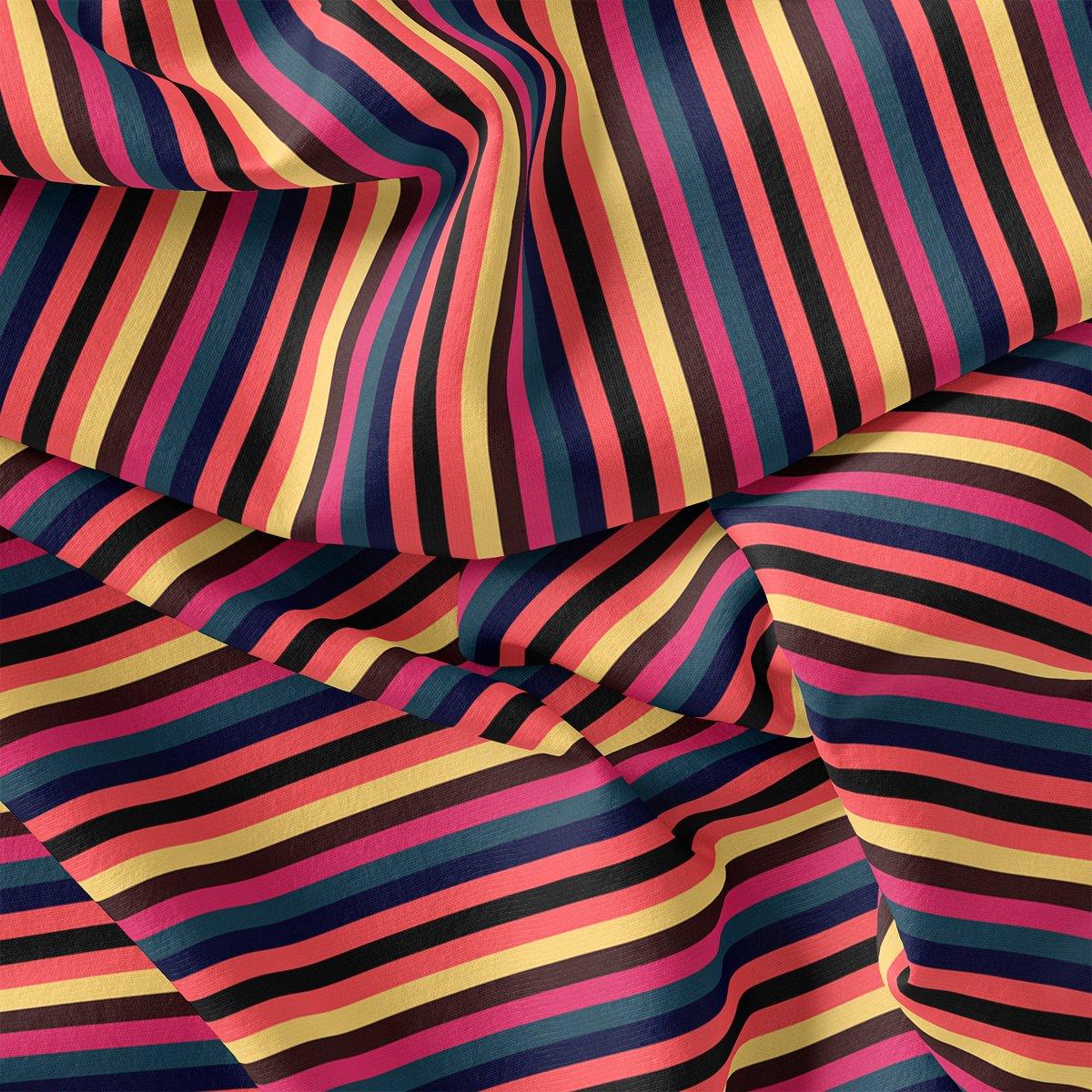 Bengal Stripes Multicolour Strips Digital Printed Fabric - Kora Silk - FAB VOGUE Studio®