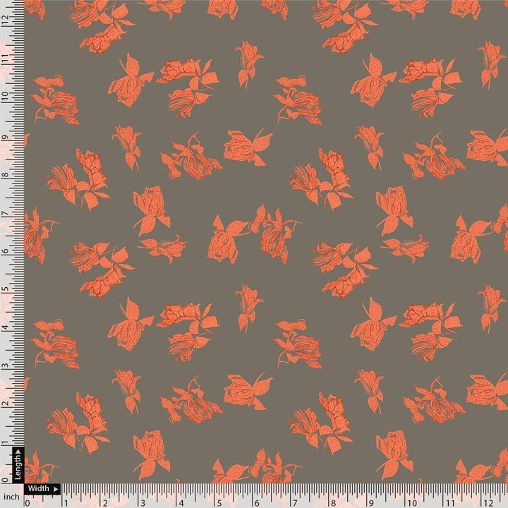 Tulips Roses With Orange Colour Digital Printed Fabric - Kora Silk - FAB VOGUE Studio®