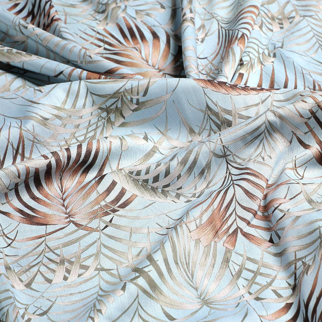 Tropical Garden Leaves Digital Printed Fabric - Kora Silk - FAB VOGUE Studio®